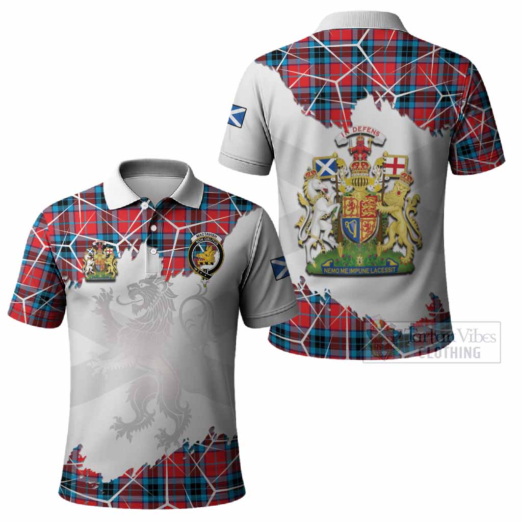 MacTavish (McTavish) Tartan Polo Shirt with Family Crest and Lion Rampant Grunge Style