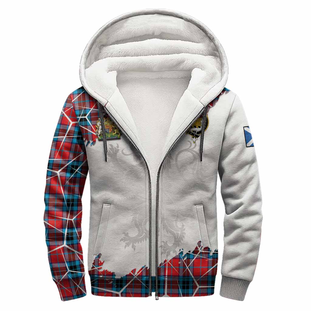 MacTavish (McTavish) Tartan Sherpa Hoodie with Family Crest and Lion Rampant Grunge Style