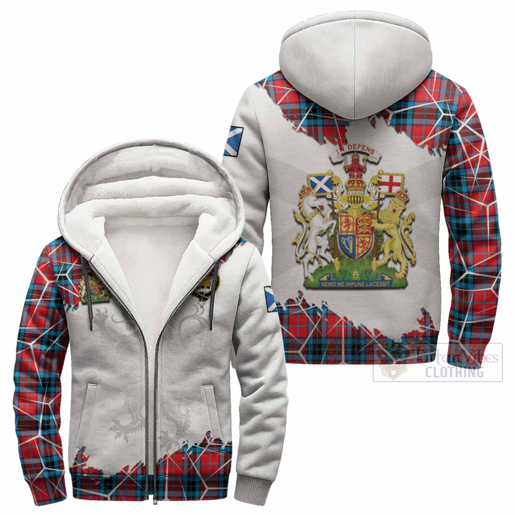MacTavish (McTavish) Tartan Sherpa Hoodie with Family Crest and Lion Rampant Grunge Style
