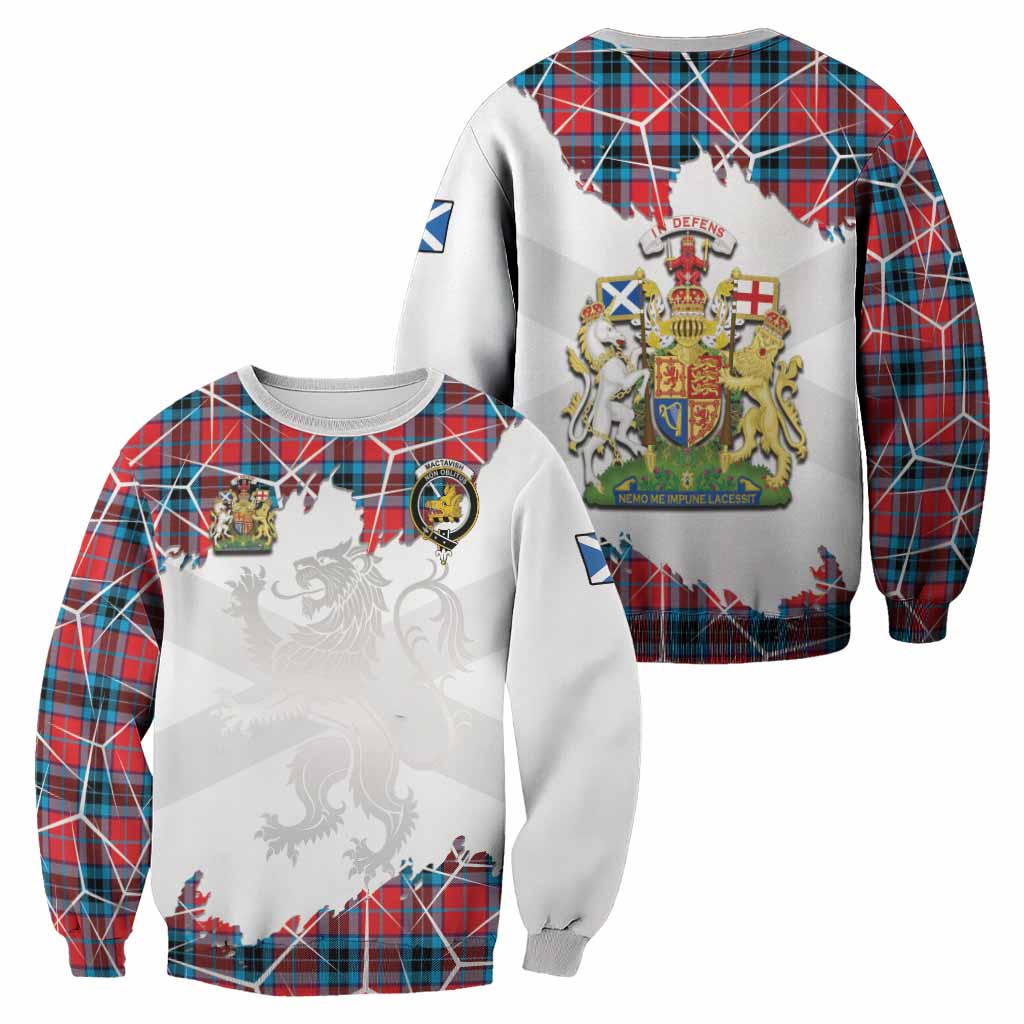 MacTavish (McTavish) Tartan Sweatshirt with Family Crest and Lion Rampant Grunge Style
