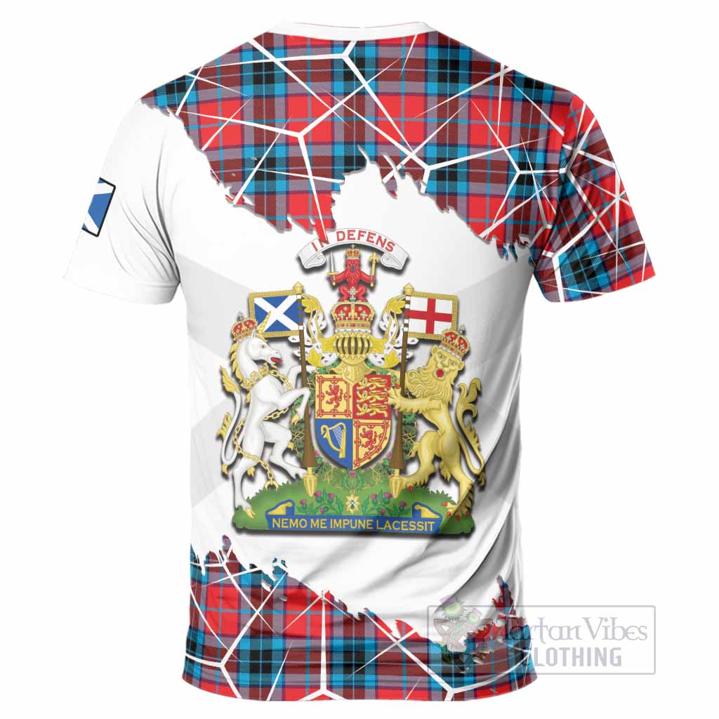 MacTavish (McTavish) Tartan T-Shirt with Family Crest and Lion Rampant Grunge Style
