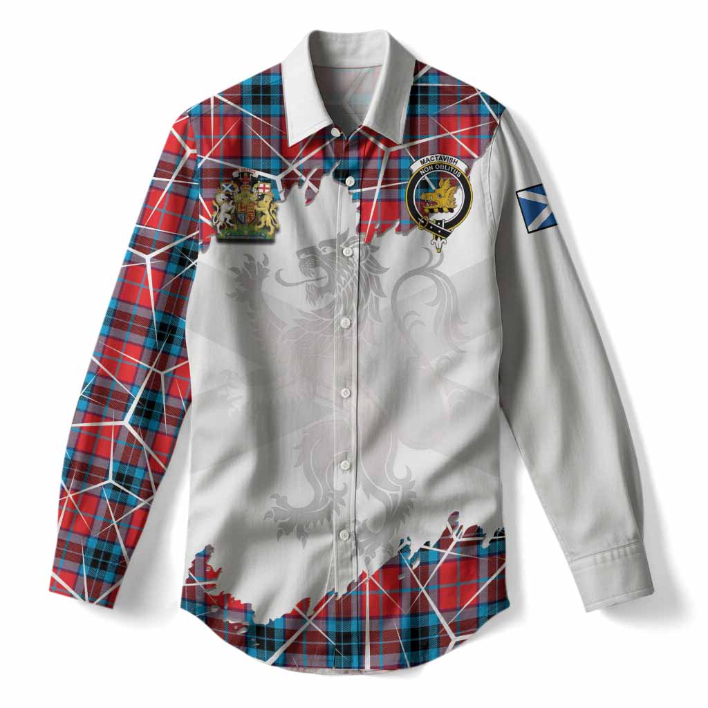 MacTavish (McTavish) Tartan Women Casual Shirt with Family Crest and Lion Rampant Grunge Style
