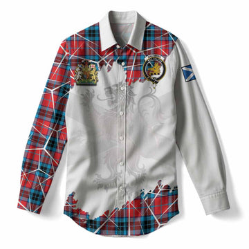 MacTavish (McTavish) Tartan Women Casual Shirt with Family Crest and Lion Rampant Grunge Style
