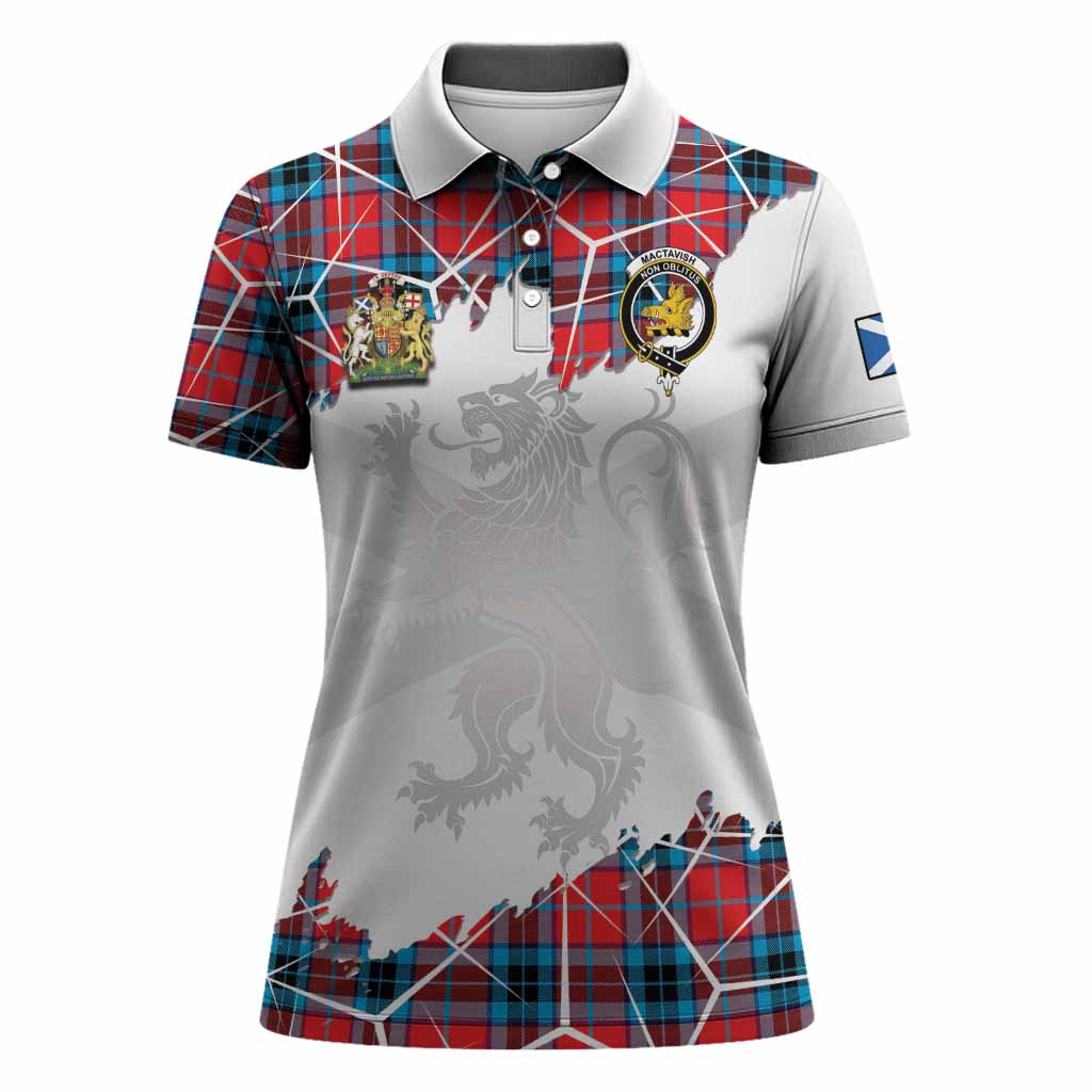 MacTavish (McTavish) Tartan Women Polo Shirt with Family Crest and Lion Rampant Grunge Style
