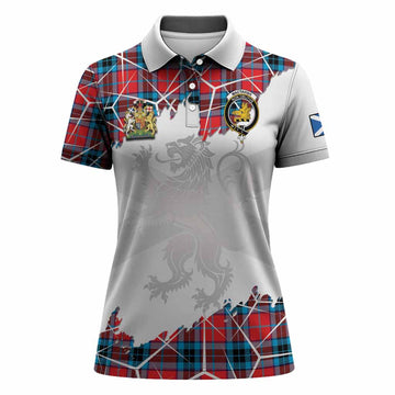 MacTavish (McTavish) Tartan Women Polo Shirt with Family Crest and Lion Rampant Grunge Style
