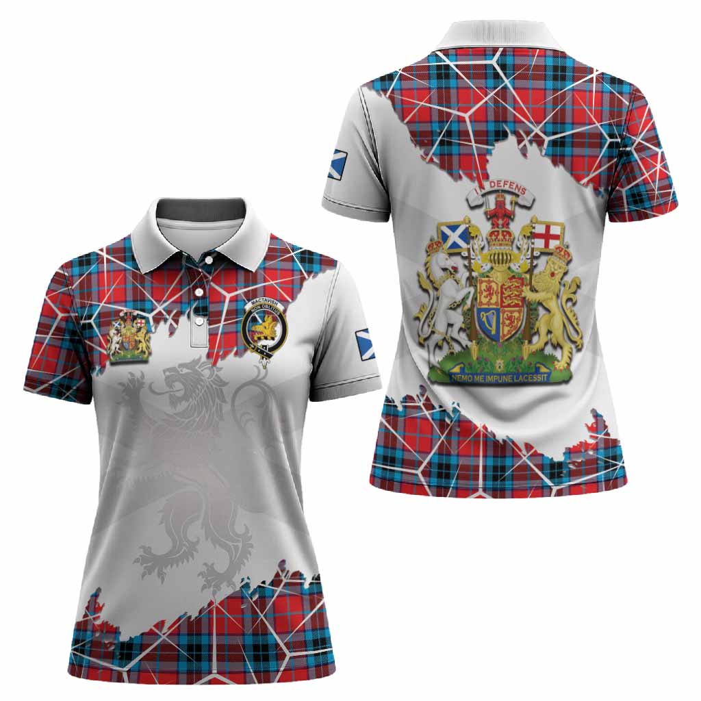 MacTavish (McTavish) Tartan Women Polo Shirt with Family Crest and Lion Rampant Grunge Style