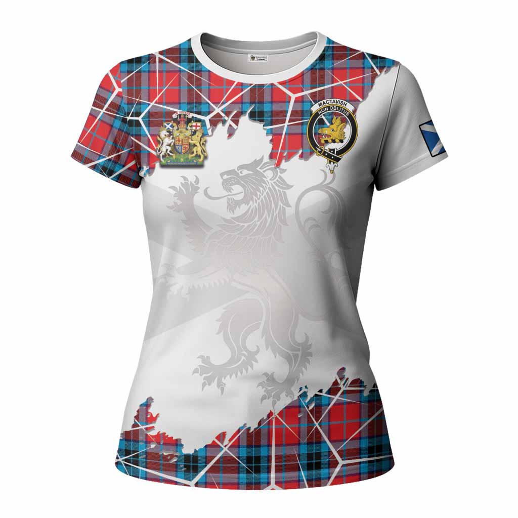 MacTavish (McTavish) Tartan Women T shirt with Family Crest and Lion Rampant Grunge Style