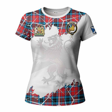 MacTavish (McTavish) Tartan Women T shirt with Family Crest and Lion Rampant Grunge Style
