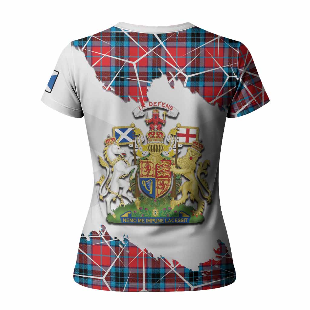 MacTavish (McTavish) Tartan Women T shirt with Family Crest and Lion Rampant Grunge Style