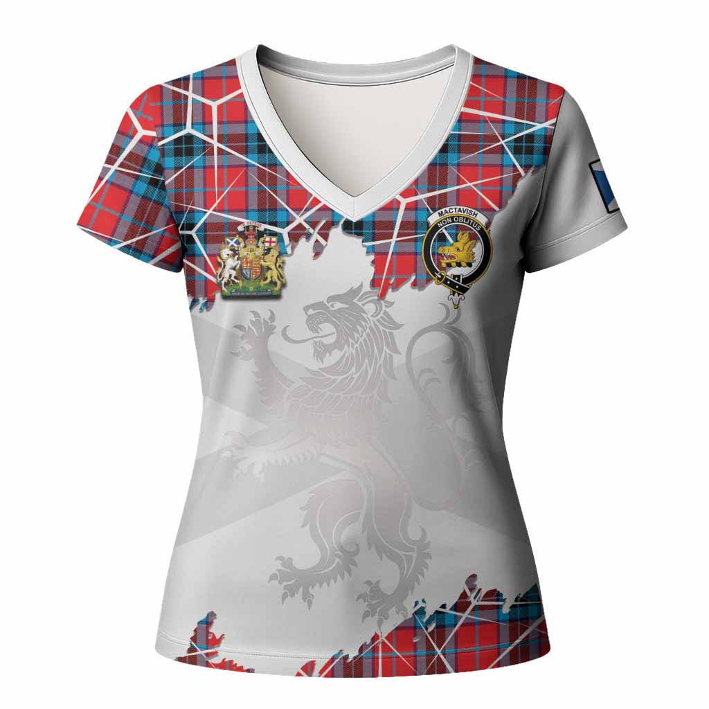 MacTavish (McTavish) Tartan Women T shirt with Family Crest and Lion Rampant Grunge Style