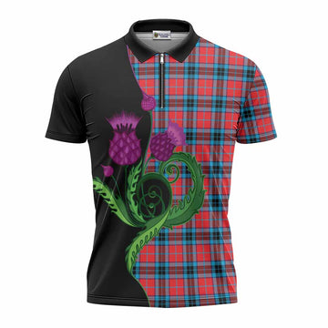 MacTavish (McTavish) Tartan Zipper Polo Shirt Traditional Scottish Thistle