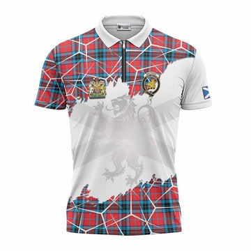 MacTavish (McTavish) Tartan Zipper Polo Shirt with Family Crest and Lion Rampant Grunge Style