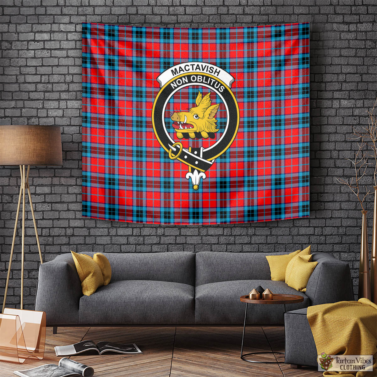 Tartan Vibes Clothing MacTavish Modern Tartan Tapestry Wall Hanging and Home Decor for Room with Family Crest