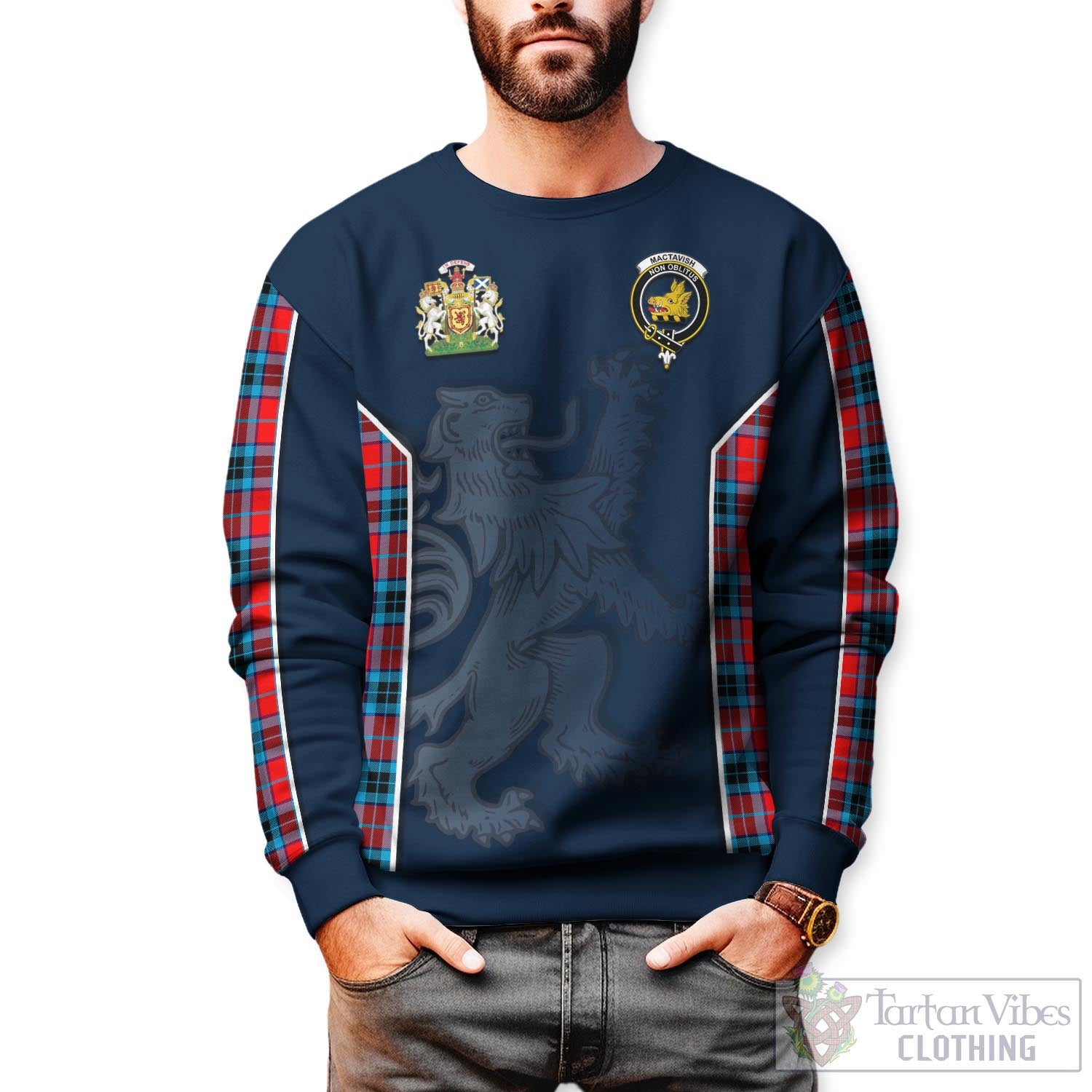 Tartan Vibes Clothing MacTavish Modern Tartan Sweater with Family Crest and Lion Rampant Vibes Sport Style