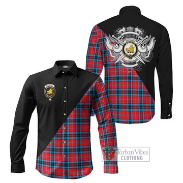 MacTavish (McTavish) Tartan Long Sleeve Button Shirt with Family Crest and Military Logo Style