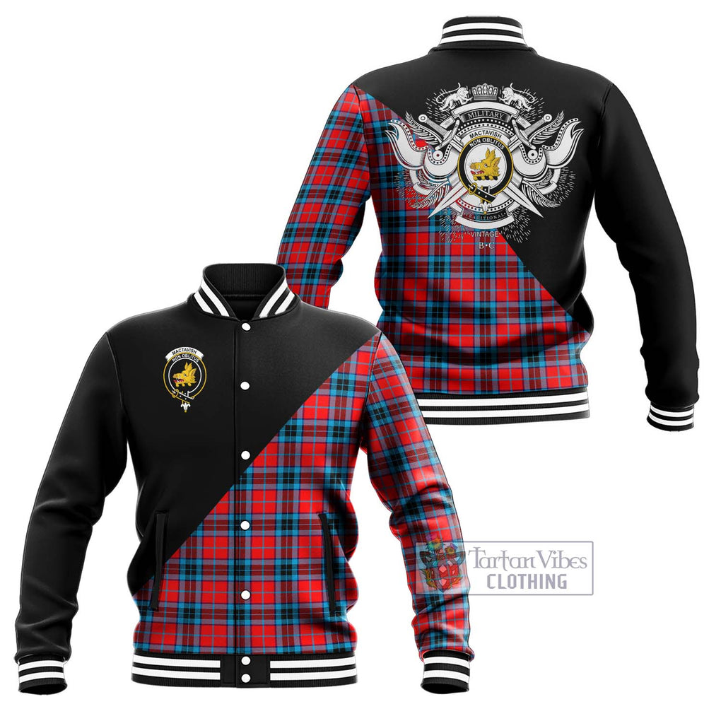 MacTavish (McTavish) Tartan Baseball Jacket with Family Crest and Military Logo Style Unisex - Tartanvibesclothing Shop
