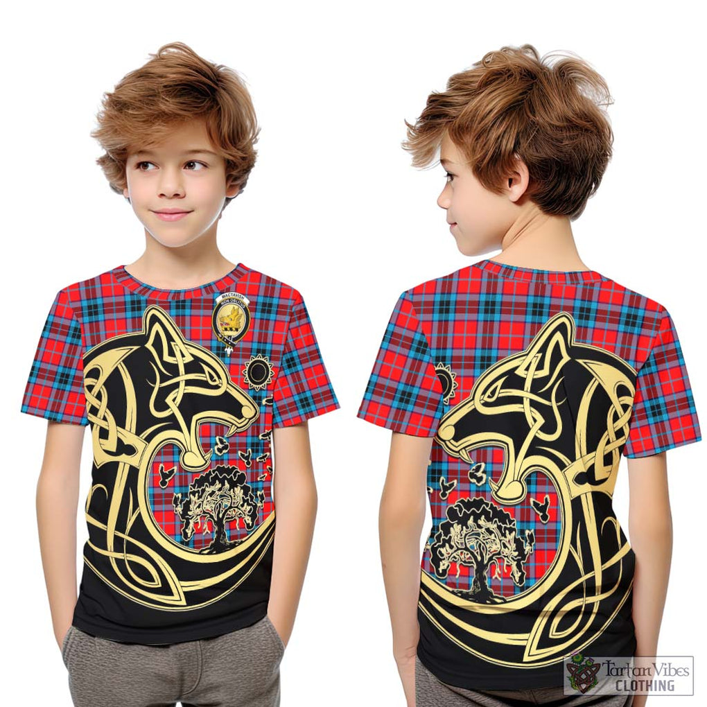 MacTavish (McTavish) Tartan Kid T-Shirt with Family Crest Celtic Wolf Style Youth XL Size14 - Tartan Vibes Clothing
