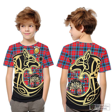 MacTavish (McTavish) Tartan Kid T-Shirt with Family Crest Celtic Wolf Style Youth XL Size14 - Tartan Vibes Clothing