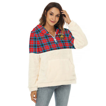 MacTavish (McTavish) Tartan Half Style Women's Borg Fleece Hoodie with Half Zip with Family Crest