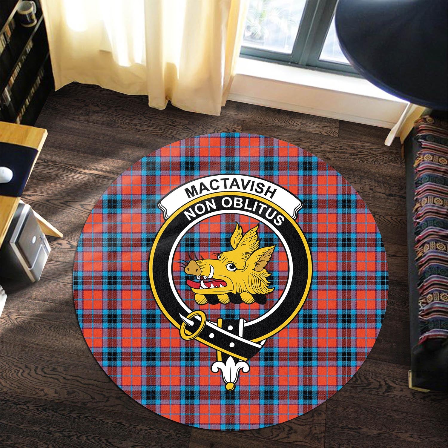mactavish-modern-tartan-round-rug-with-family-crest