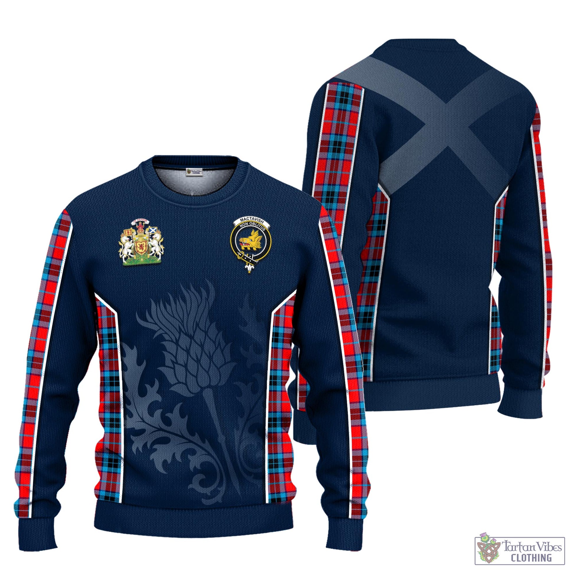 Tartan Vibes Clothing MacTavish Modern Tartan Knitted Sweatshirt with Family Crest and Scottish Thistle Vibes Sport Style