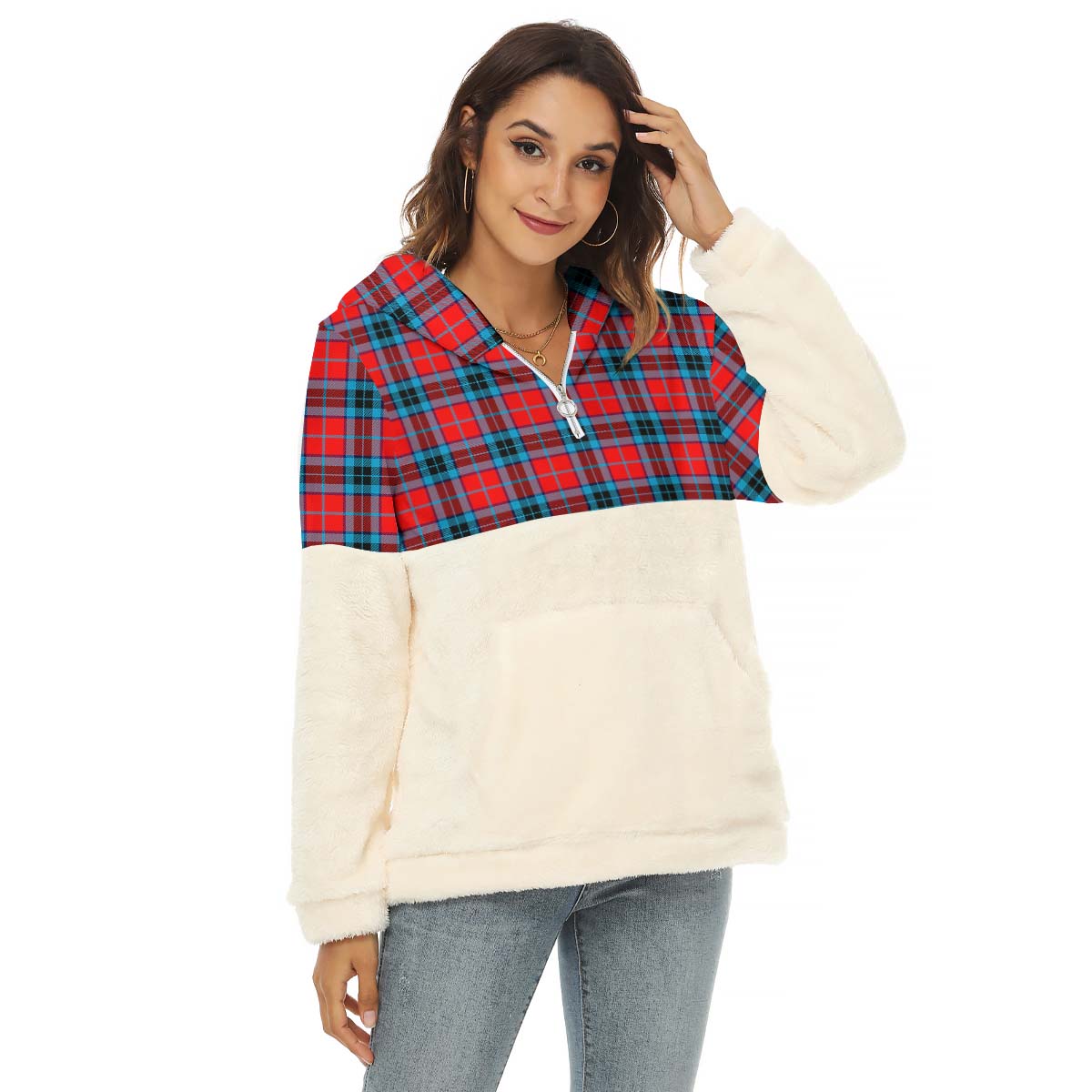 MacTavish (McTavish) Tartan Women's Borg Fleece Hoodie With Half Zip Female - Tartan Vibes Clothing