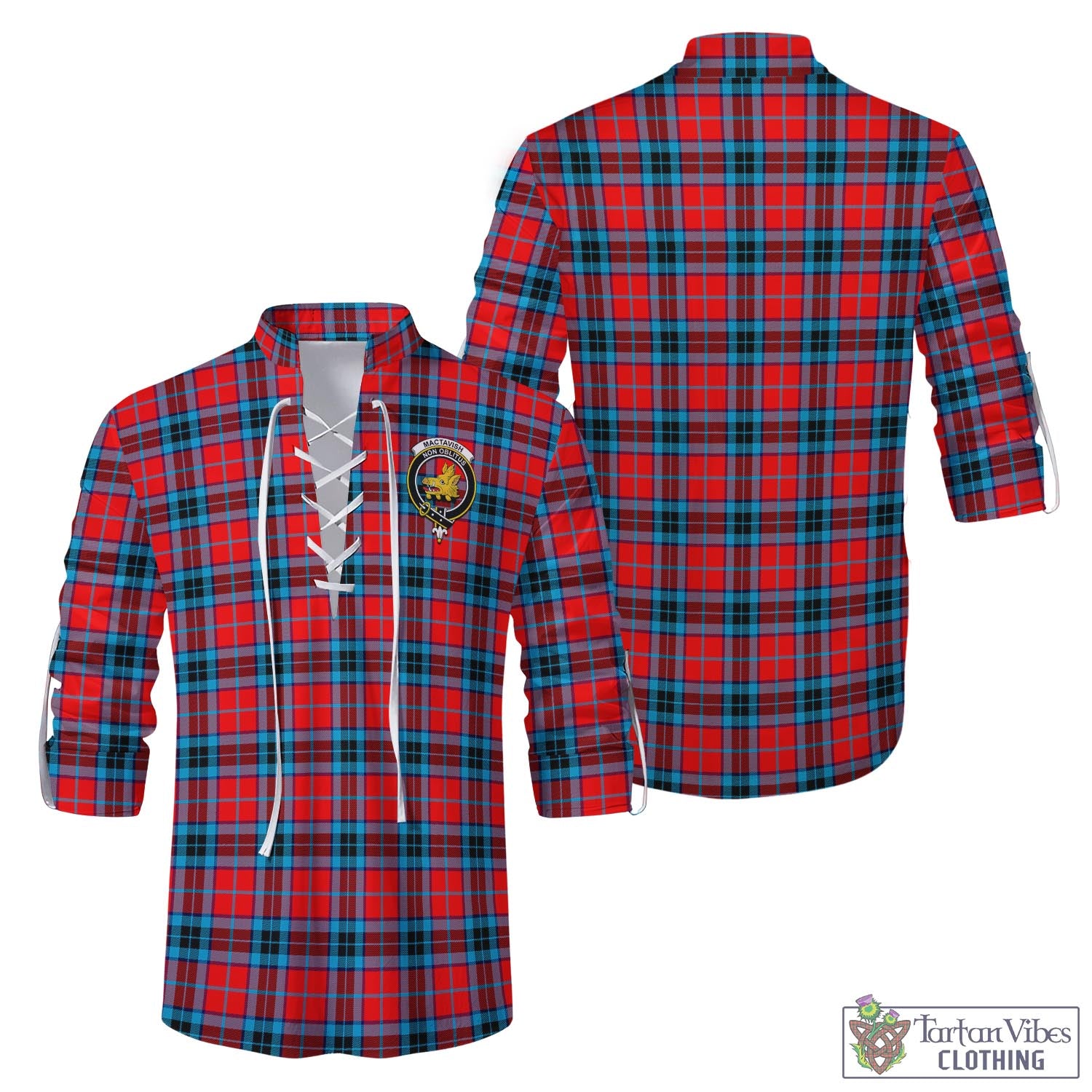 Tartan Vibes Clothing MacTavish Modern Tartan Men's Scottish Traditional Jacobite Ghillie Kilt Shirt with Family Crest