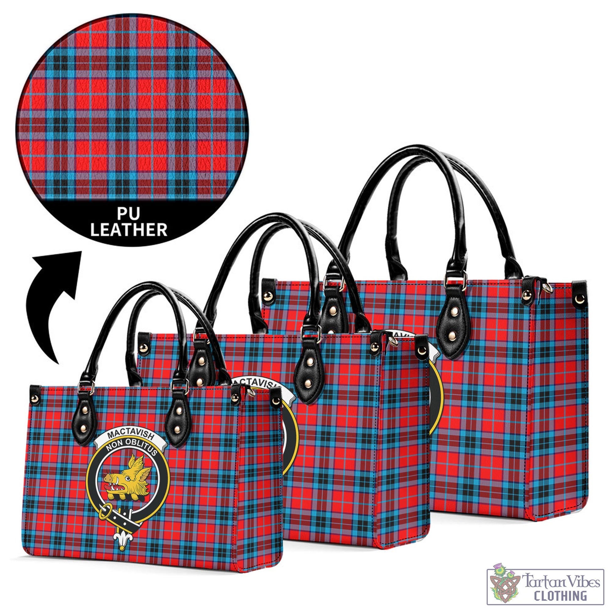 Tartan Vibes Clothing MacTavish Modern Tartan Luxury Leather Handbags with Family Crest