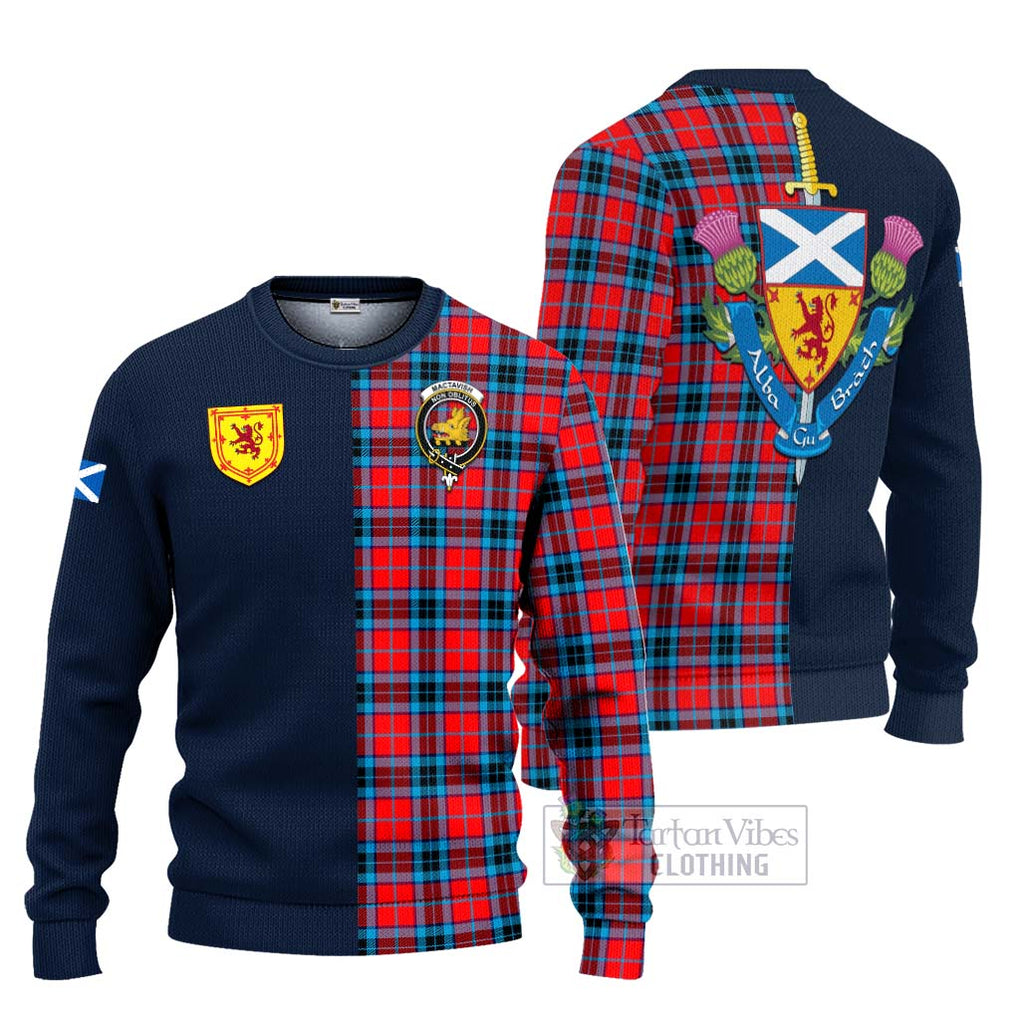 Tartan Vibes Clothing MacTavish Modern Tartan Knitted Sweater with Scottish Lion Royal Arm Half Style