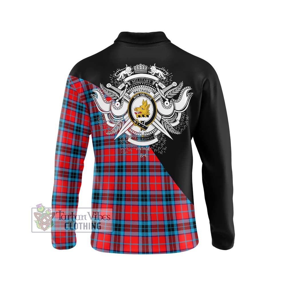 MacTavish (McTavish) Tartan Long Sleeve Polo Shirt with Family Crest and Military Logo Style - Tartanvibesclothing Shop