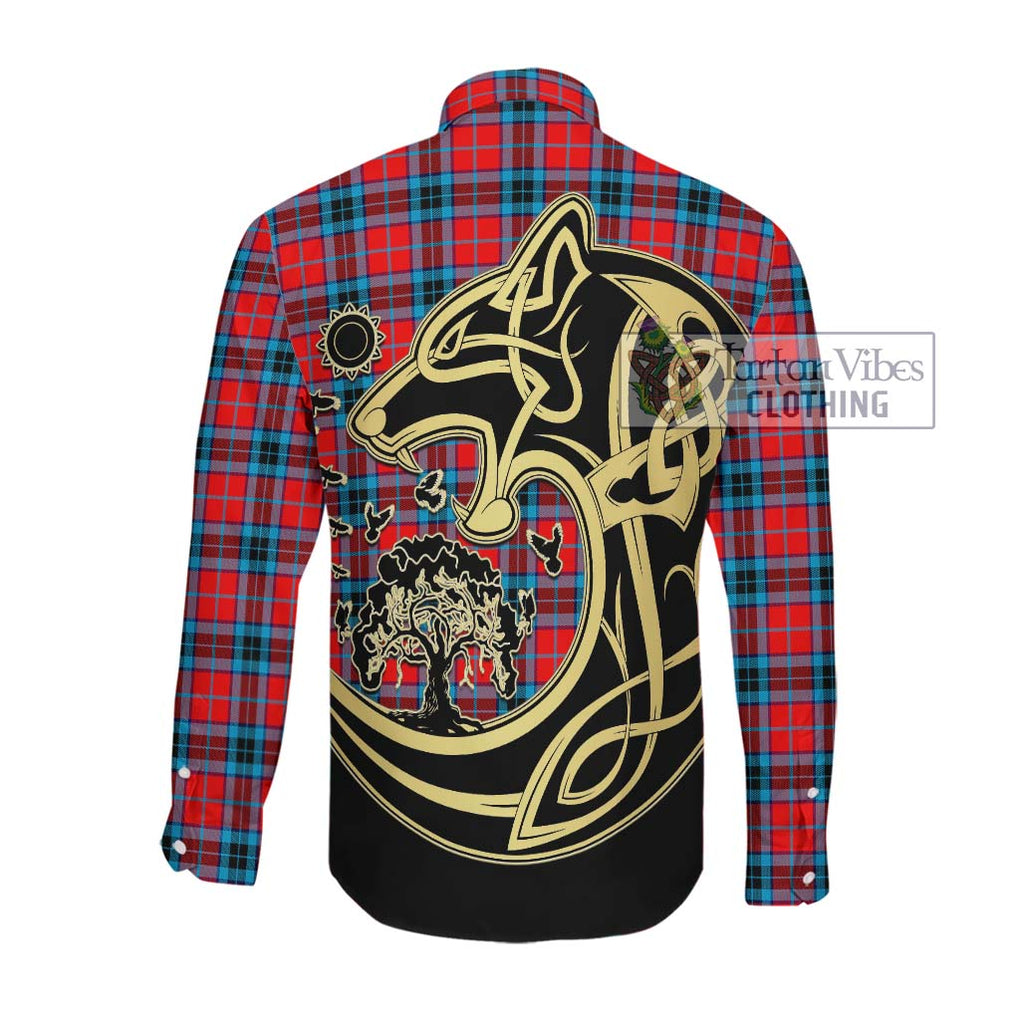 MacTavish (McTavish) Tartan Long Sleeve Button Shirt with Family Crest Celtic Wolf Style Men's Shirt - Tartan Vibes Clothing
