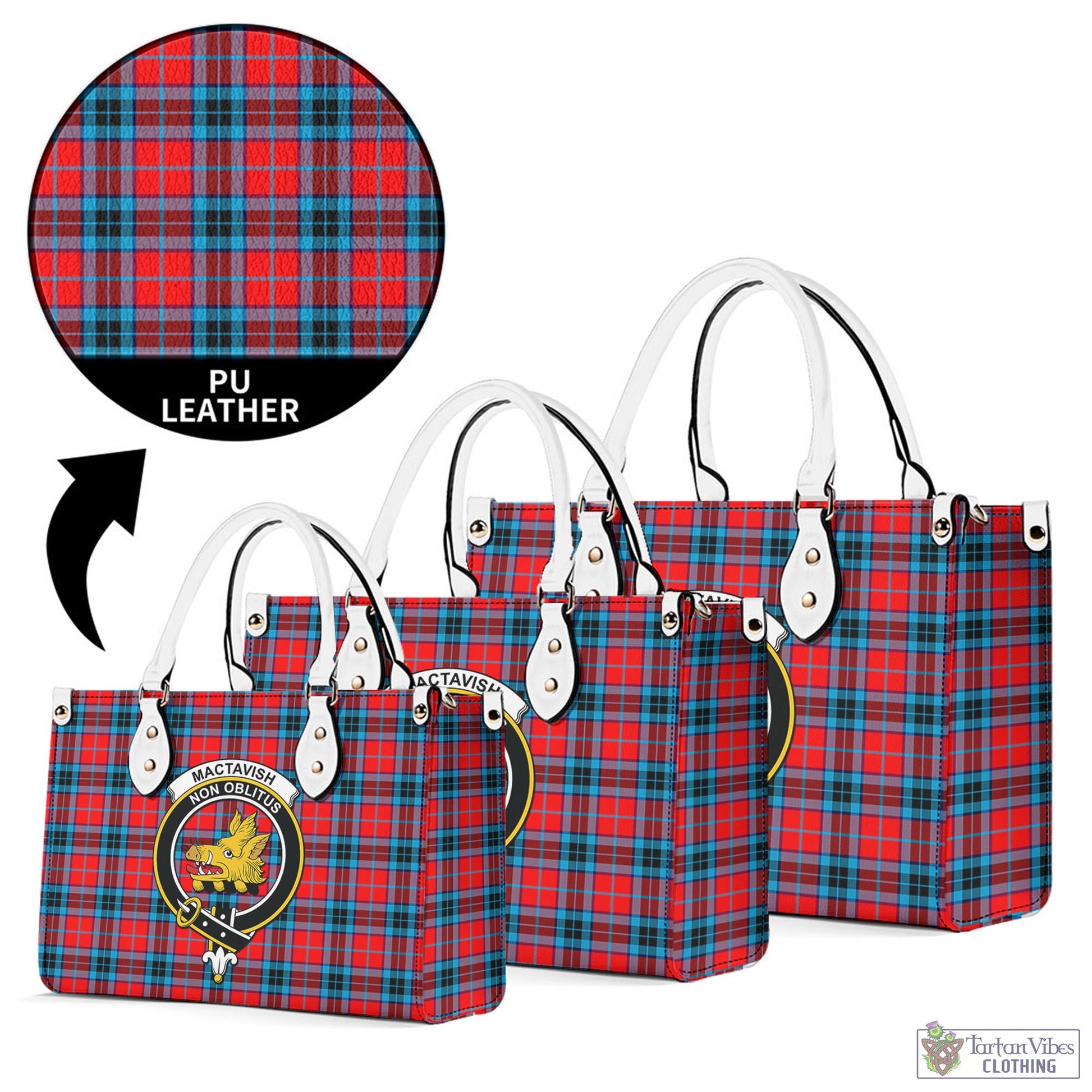 Tartan Vibes Clothing MacTavish Modern Tartan Luxury Leather Handbags with Family Crest