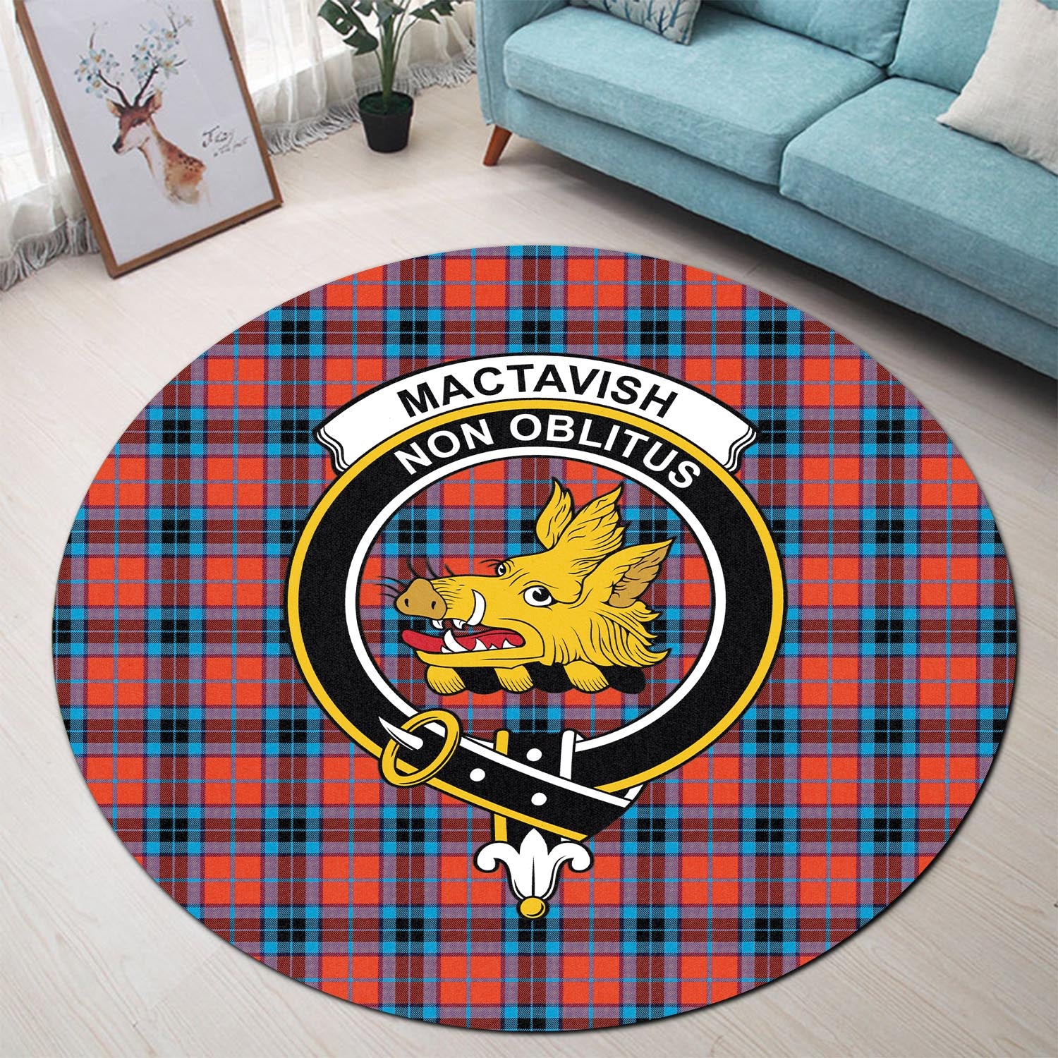 mactavish-modern-tartan-round-rug-with-family-crest