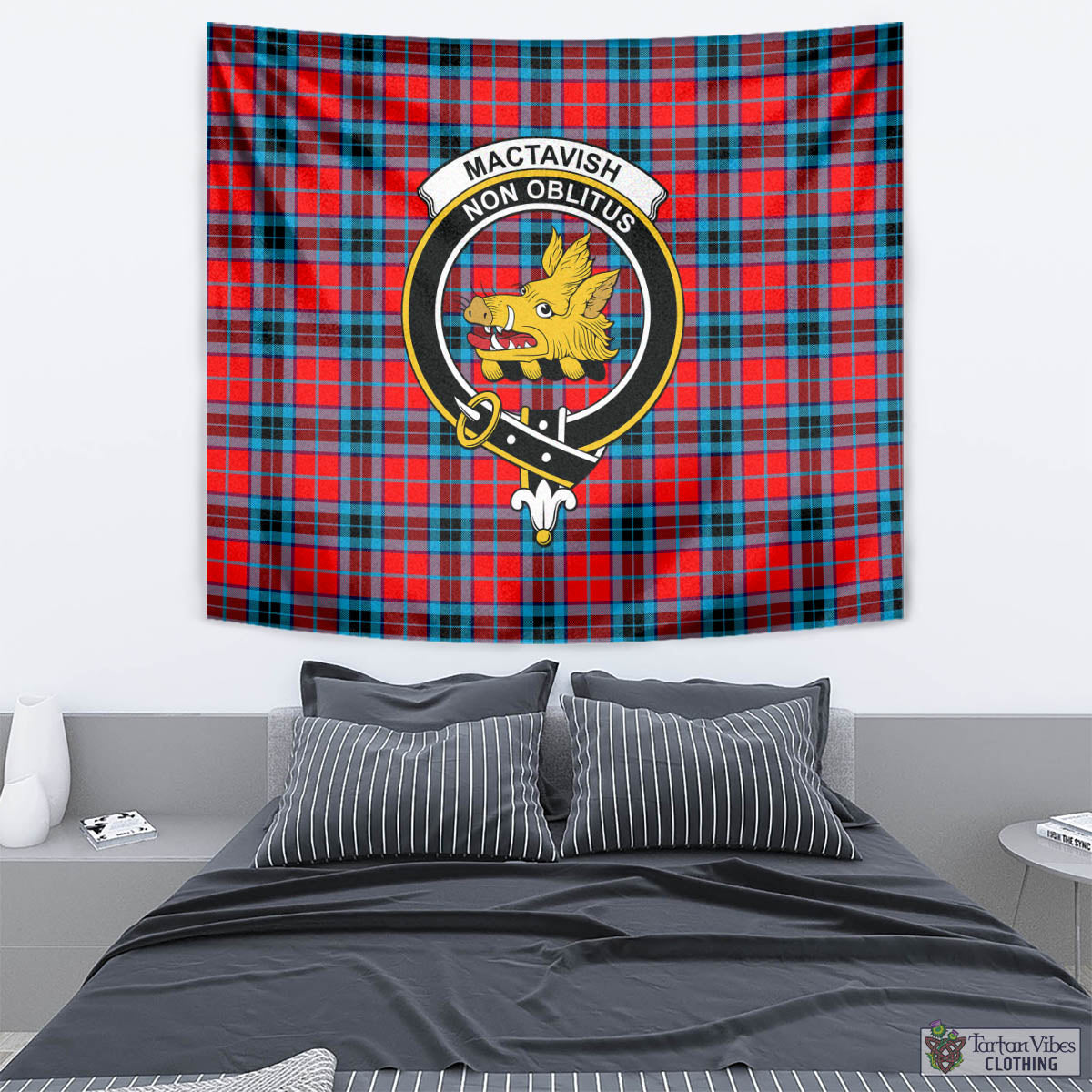 Tartan Vibes Clothing MacTavish Modern Tartan Tapestry Wall Hanging and Home Decor for Room with Family Crest