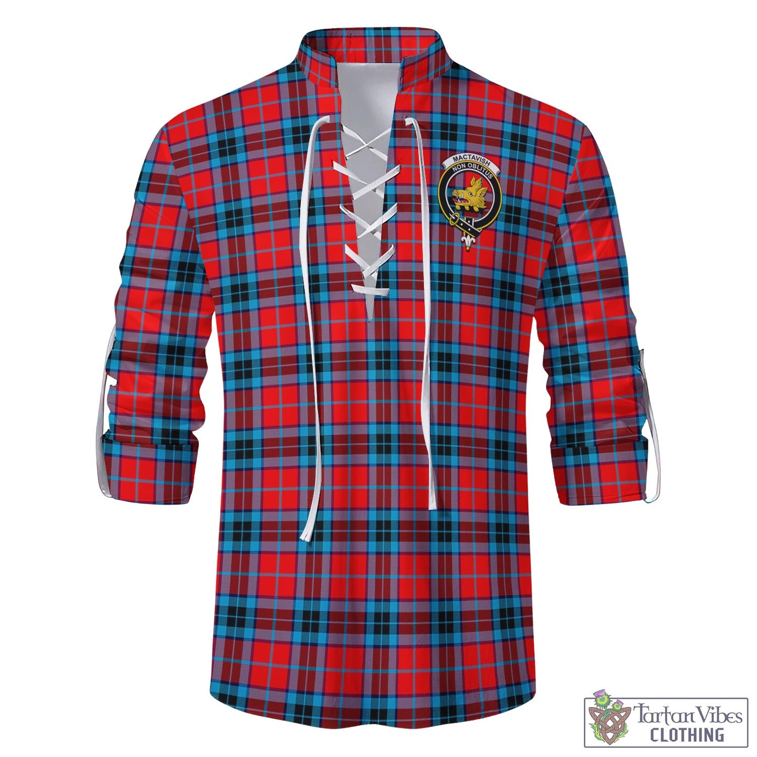 Tartan Vibes Clothing MacTavish Modern Tartan Men's Scottish Traditional Jacobite Ghillie Kilt Shirt with Family Crest