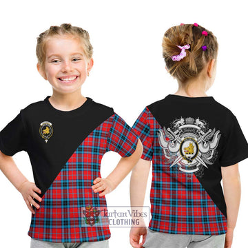 MacTavish (McTavish) Tartan Kid T-Shirt with Family Crest and Military Logo Style - Tartanvibesclothing Shop
