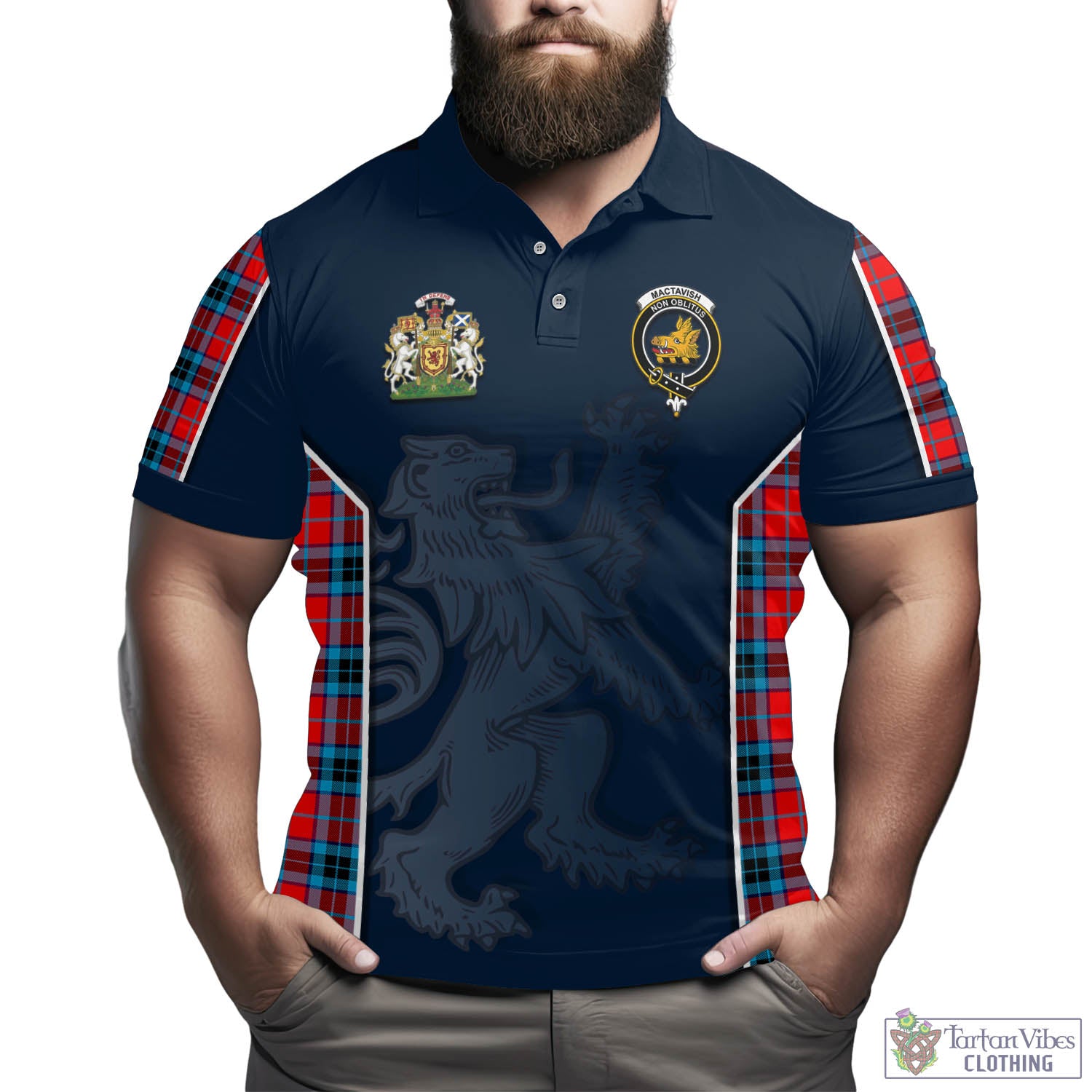 Tartan Vibes Clothing MacTavish Modern Tartan Men's Polo Shirt with Family Crest and Lion Rampant Vibes Sport Style