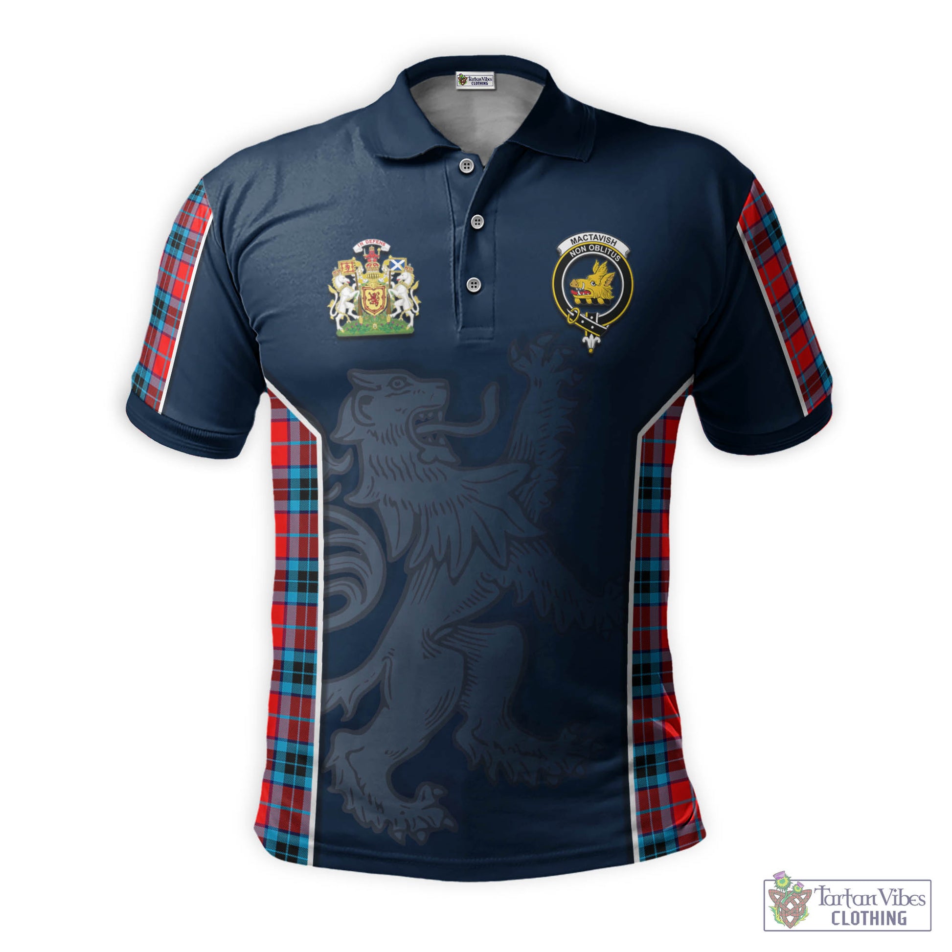 Tartan Vibes Clothing MacTavish Modern Tartan Men's Polo Shirt with Family Crest and Lion Rampant Vibes Sport Style