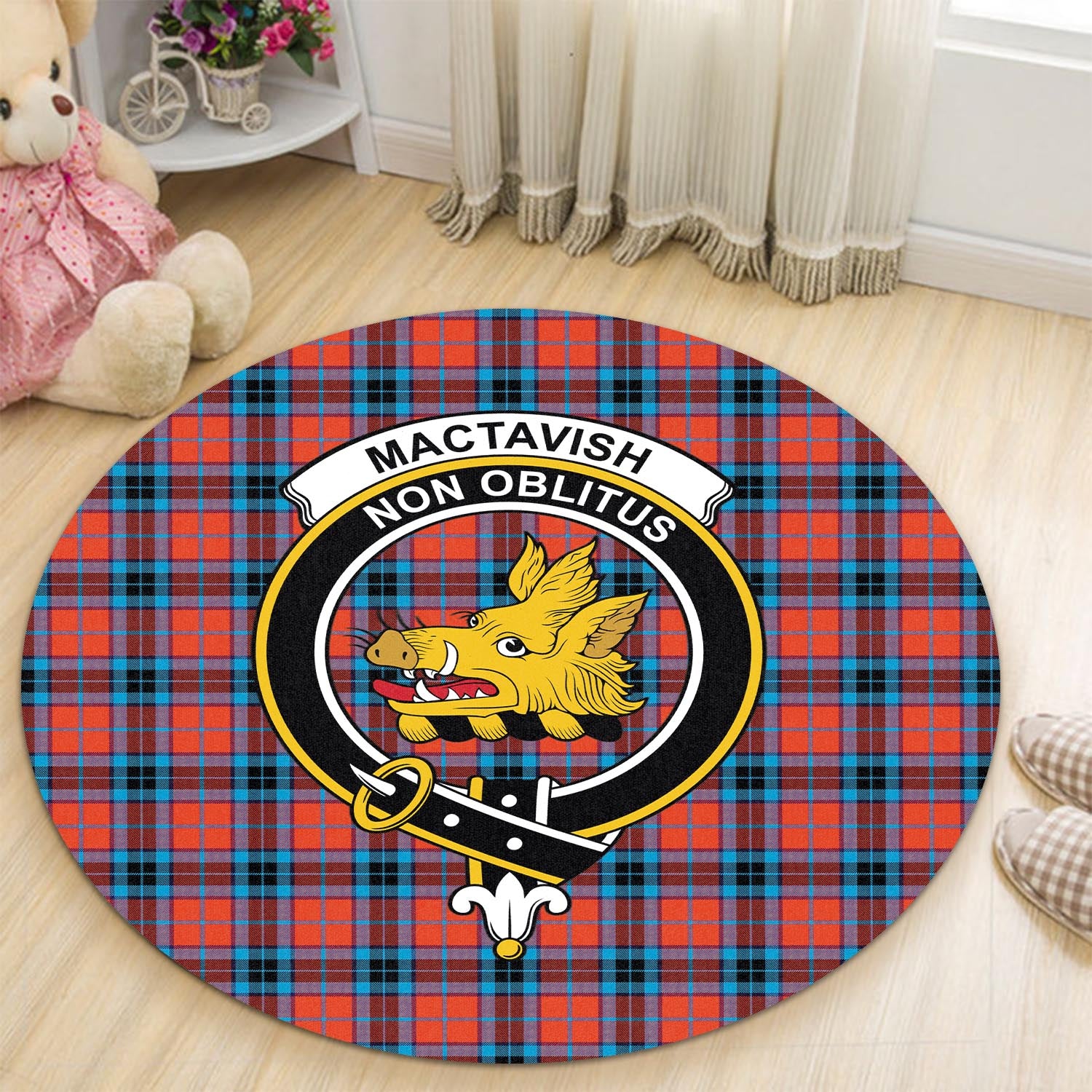 mactavish-modern-tartan-round-rug-with-family-crest