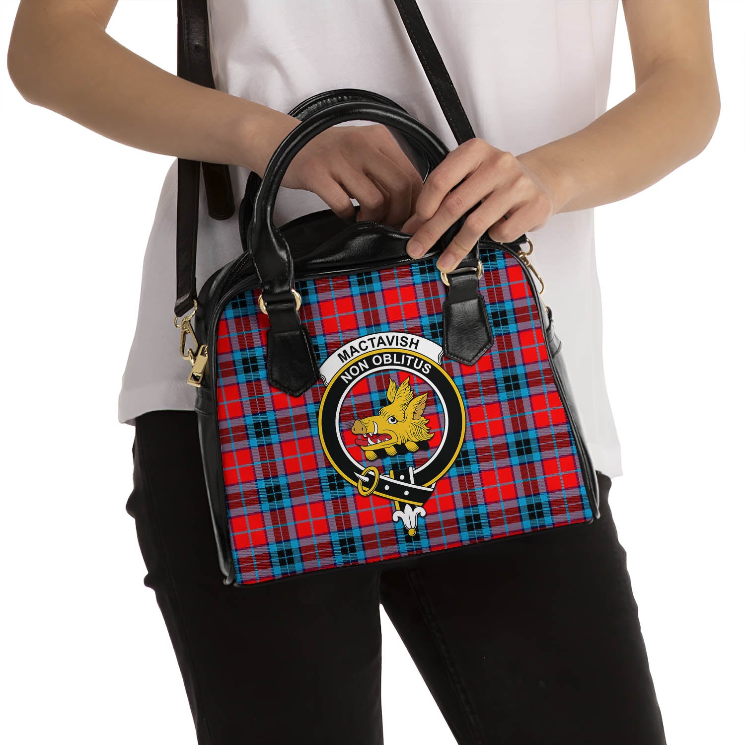 MacTavish Modern Tartan Shoulder Handbags with Family Crest - Tartanvibesclothing