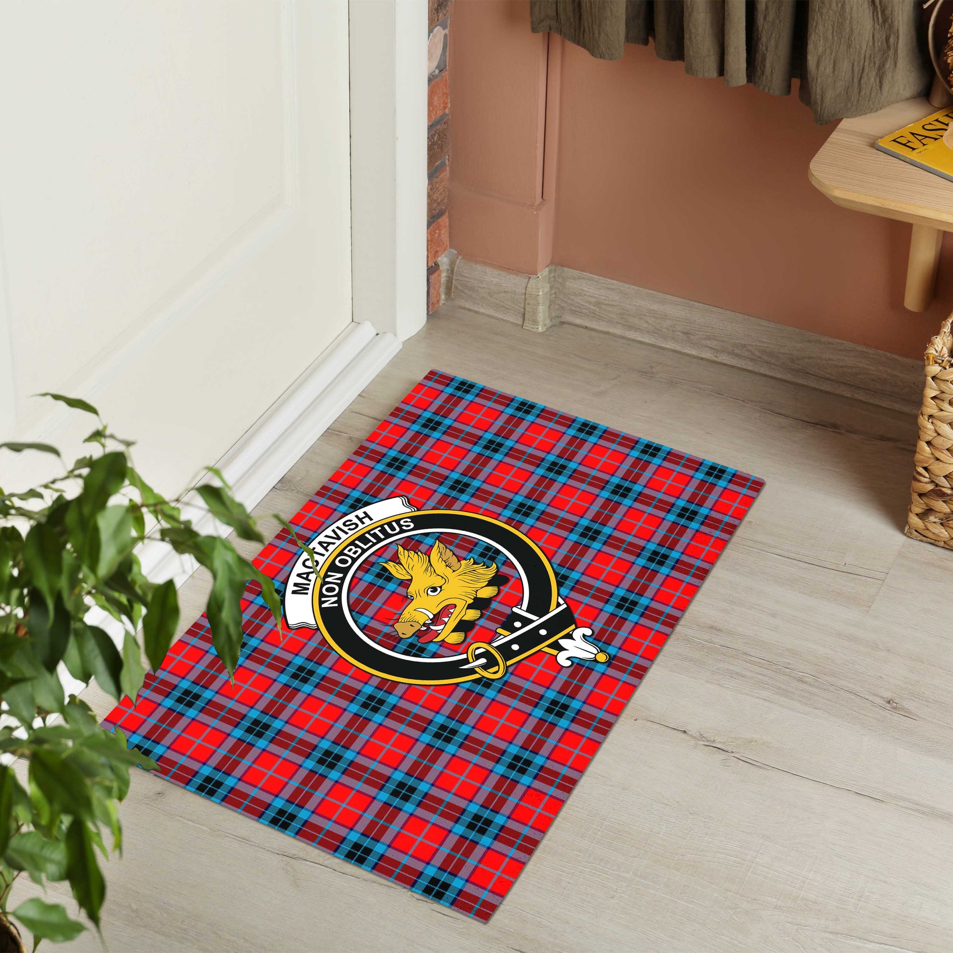 MacTavish Modern Tartan Door Mat with Family Crest - Tartanvibesclothing