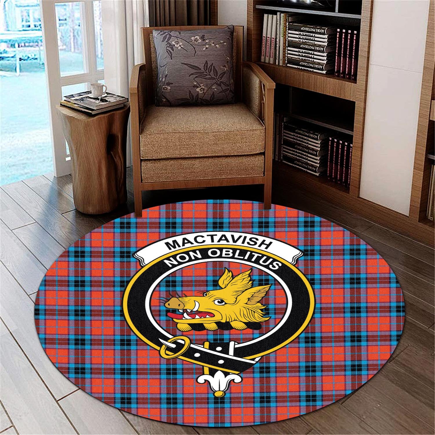 mactavish-modern-tartan-round-rug-with-family-crest