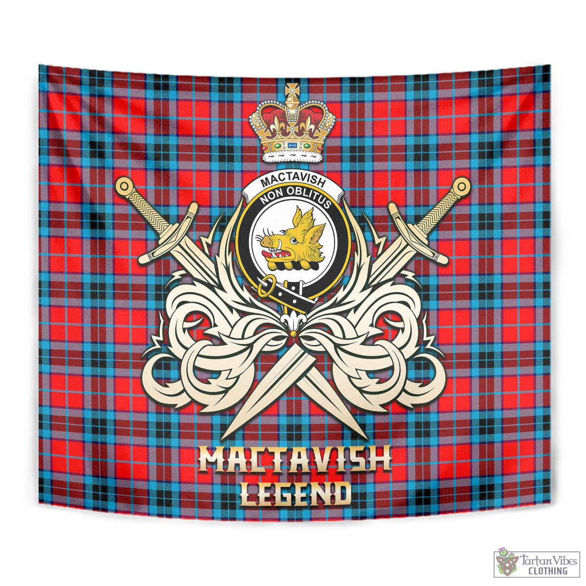 Tartan Vibes Clothing MacTavish Modern Tartan Tapestry with Clan Crest and the Golden Sword of Courageous Legacy