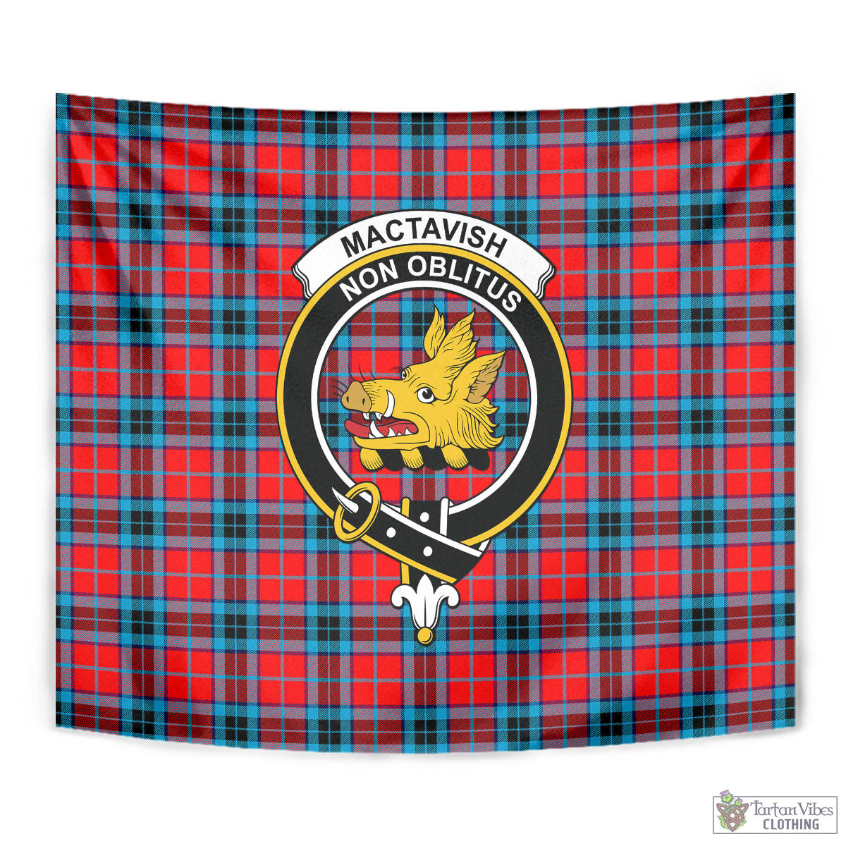 Tartan Vibes Clothing MacTavish Modern Tartan Tapestry Wall Hanging and Home Decor for Room with Family Crest