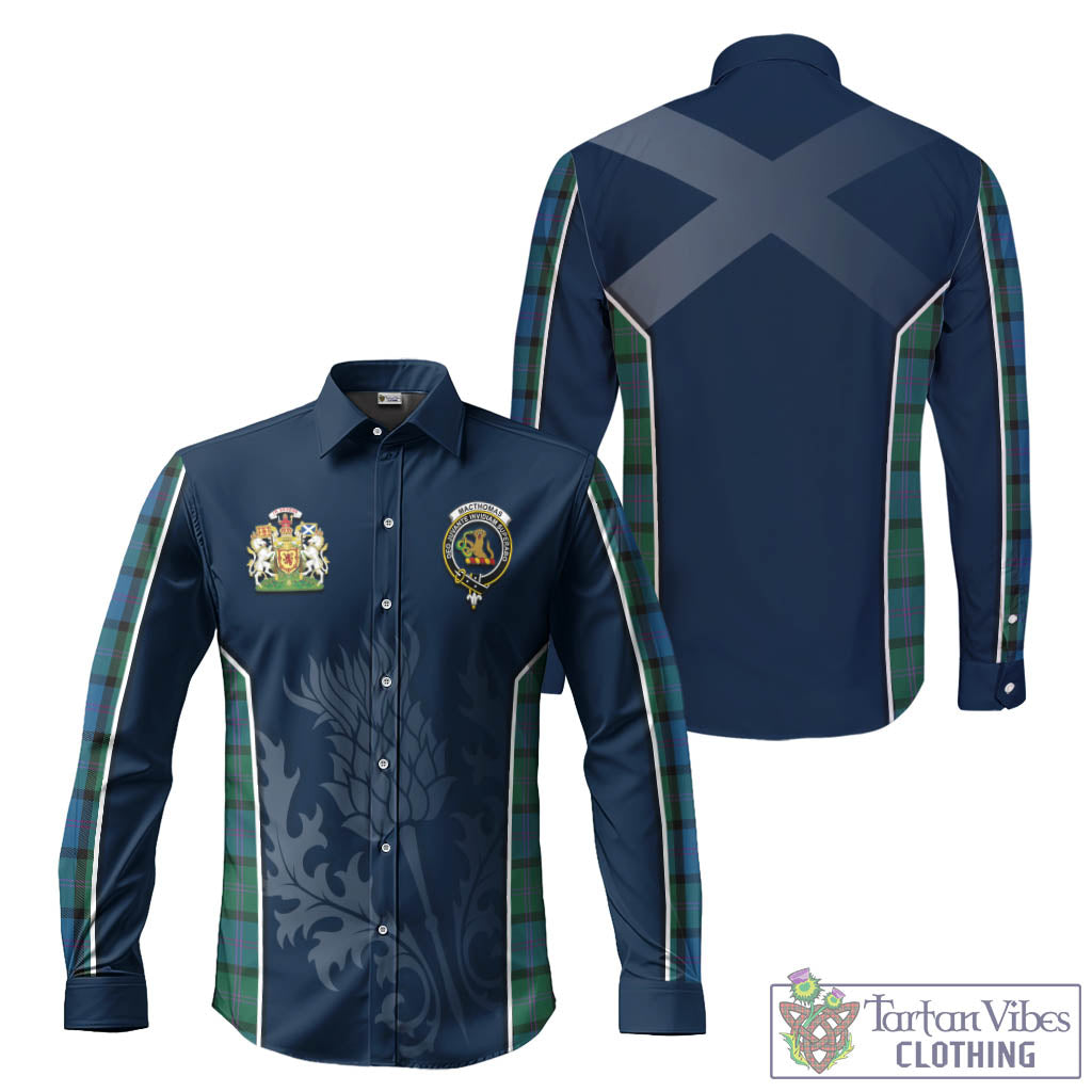 MacThomas (McThomas) Tartan Long Sleeve Button Up Shirt with Family Crest and Scottish Thistle Vibes Sport Style Men's Shirt - Tartan Vibes Clothing