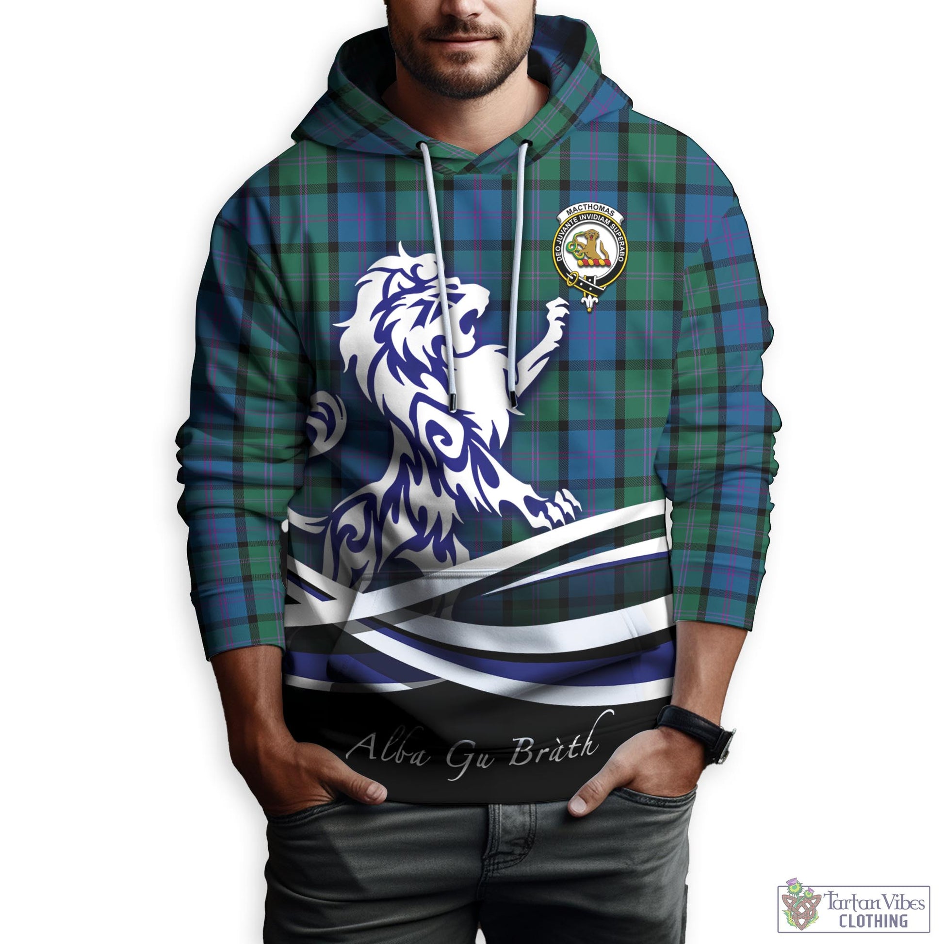 MacThomas (McThomas) Tartan Hoodie with Alba Gu Brath Regal Lion Emblem Zip Hoodie - Tartan Vibes Clothing