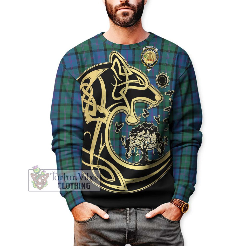 MacThomas (McThomas) Tartan Sweatshirt with Family Crest Celtic Wolf Style Unisex - Tartan Vibes Clothing