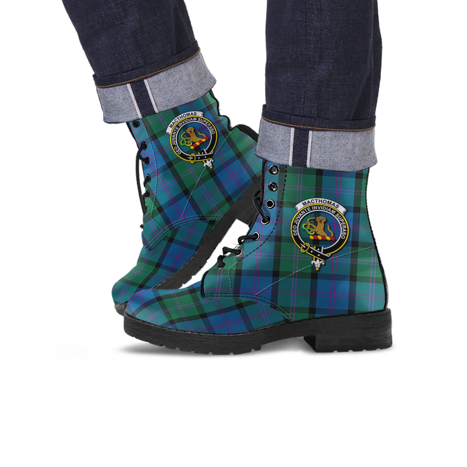 MacThomas (McThomas) Tartan Leather Boots with Family Crest Men' Boots - Tartan Vibes Clothing