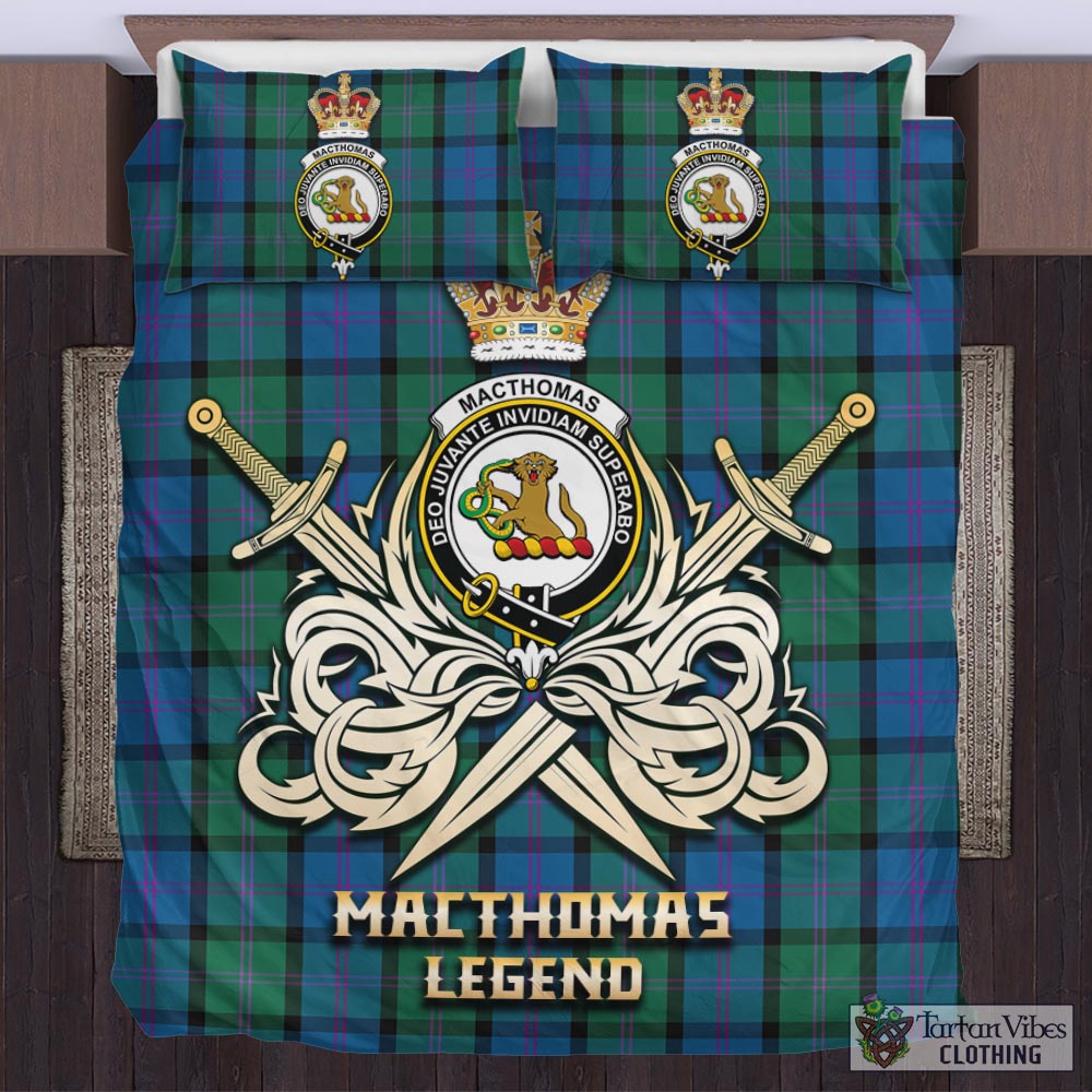 Tartan Vibes Clothing MacThomas Tartan Bedding Set with Clan Crest and the Golden Sword of Courageous Legacy