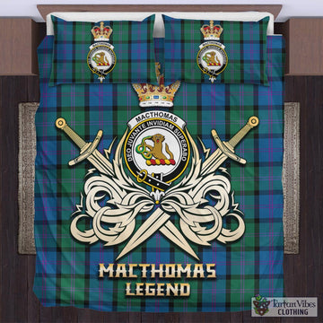 Tartan Vibes Clothing MacThomas Tartan Bedding Set with Clan Crest and the Golden Sword of Courageous Legacy